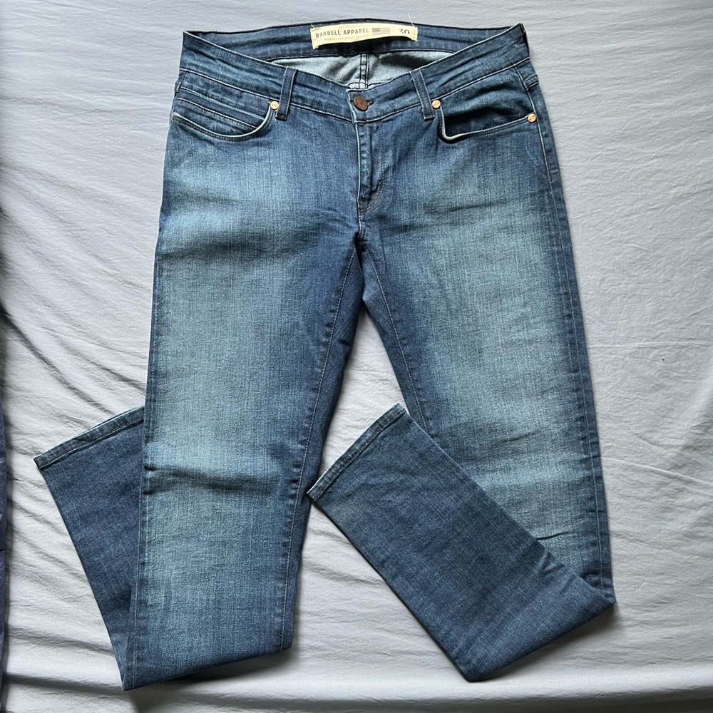 Barbell Apparel Stretch Slim Athletic Fit Jeans in Blue Fade
